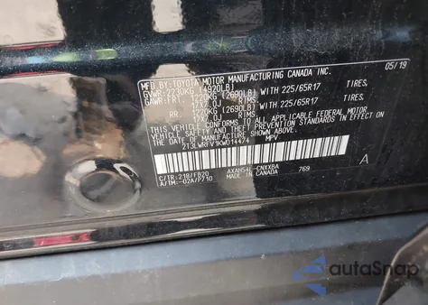 2019 Toyota Rav4 Hybrid Le из США, поврежденный, VIN 2T3LWRFV1KW014474